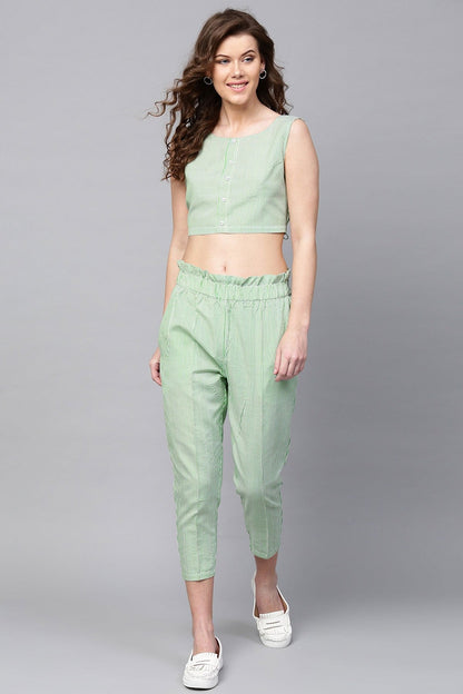 Women's Green Stripes Back Bow Crop Top