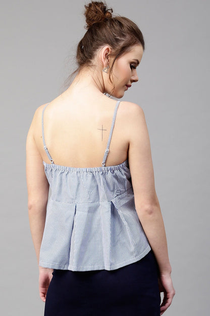 Women's Blue Stripes Peplum Strappy Top