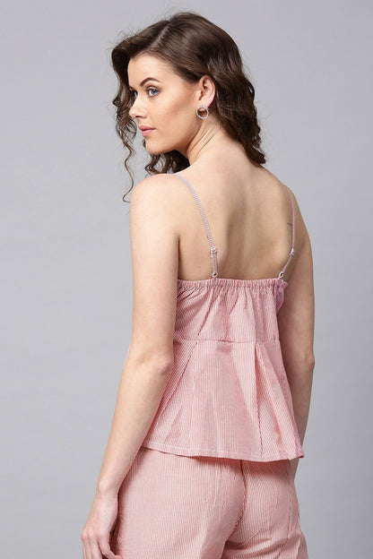 Women's Red Stripes Peplum Strappy Top