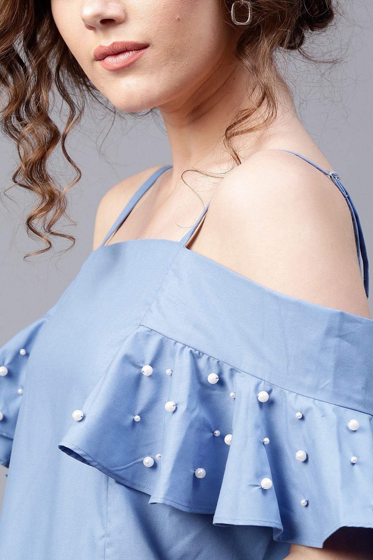 Women's Blue Drop Shoulder Strappy Top