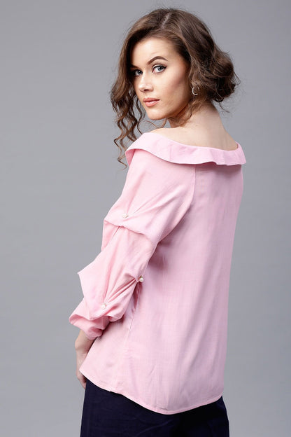 Women's Pink Tucked Pearl Sleeve Top