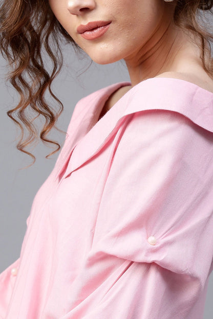 Women's Pink Tucked Pearl Sleeve Top