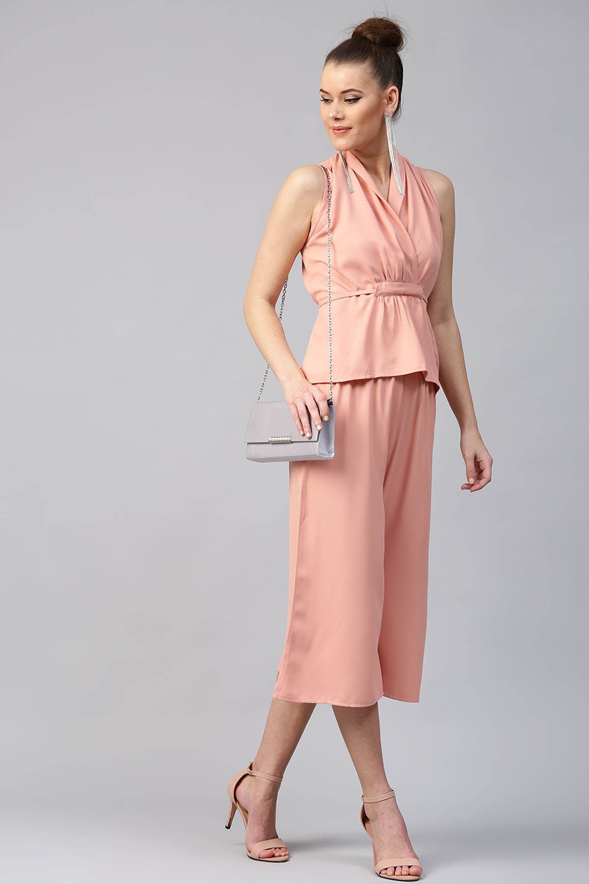 Women's Nude Waist Tie-Up Collar Top