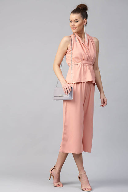 Women's Nude Waist Tie-Up Collar Top