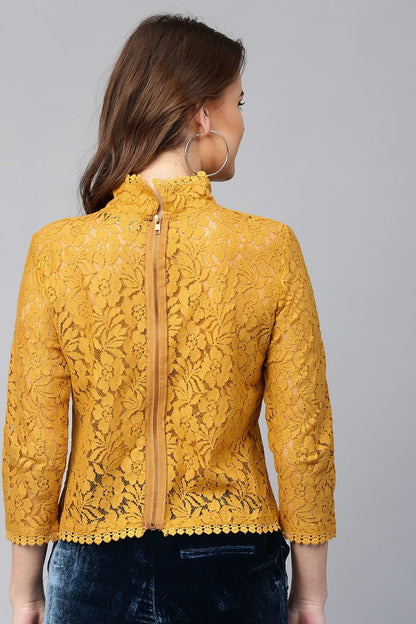 Women's Mustard Lace Back Zipper Top