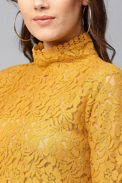 Women's Mustard Lace Back Zipper Top