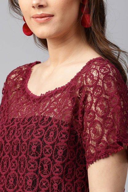 Women's Maroon All-Over Lace Top