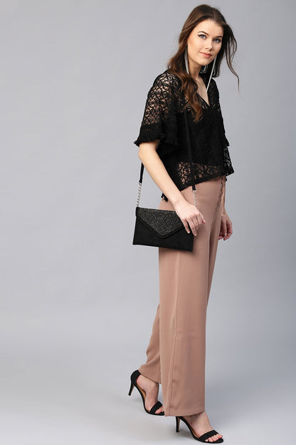 Women's Black Kimono Lace Crop Top