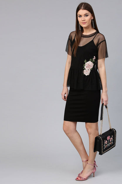 Women's Black Mesh Peplum Top