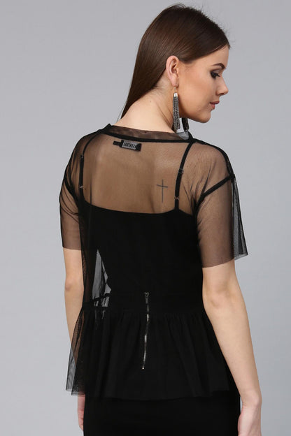Women's Black Mesh Peplum Top