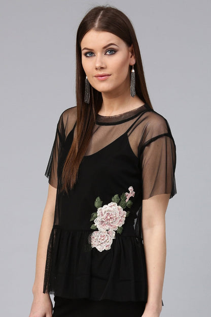 Women's Black Mesh Peplum Top