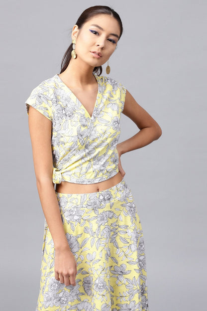 Women's Lemon Tropical Wrap Crop Top
