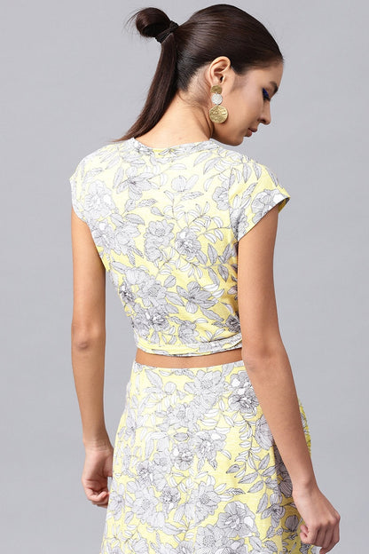 Women's Lemon Tropical Wrap Crop Top