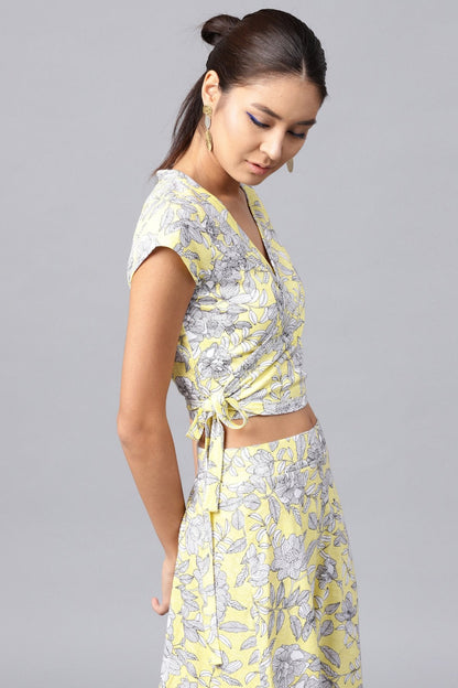 Women's Lemon Tropical Wrap Crop Top