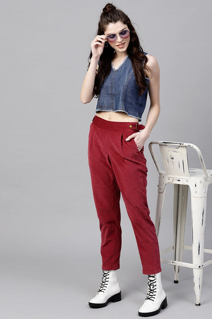 Women's Blue Denim Sleeveless Crop Top