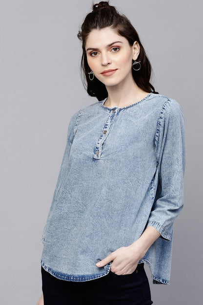 Women's Blue Denim Back Slit Top