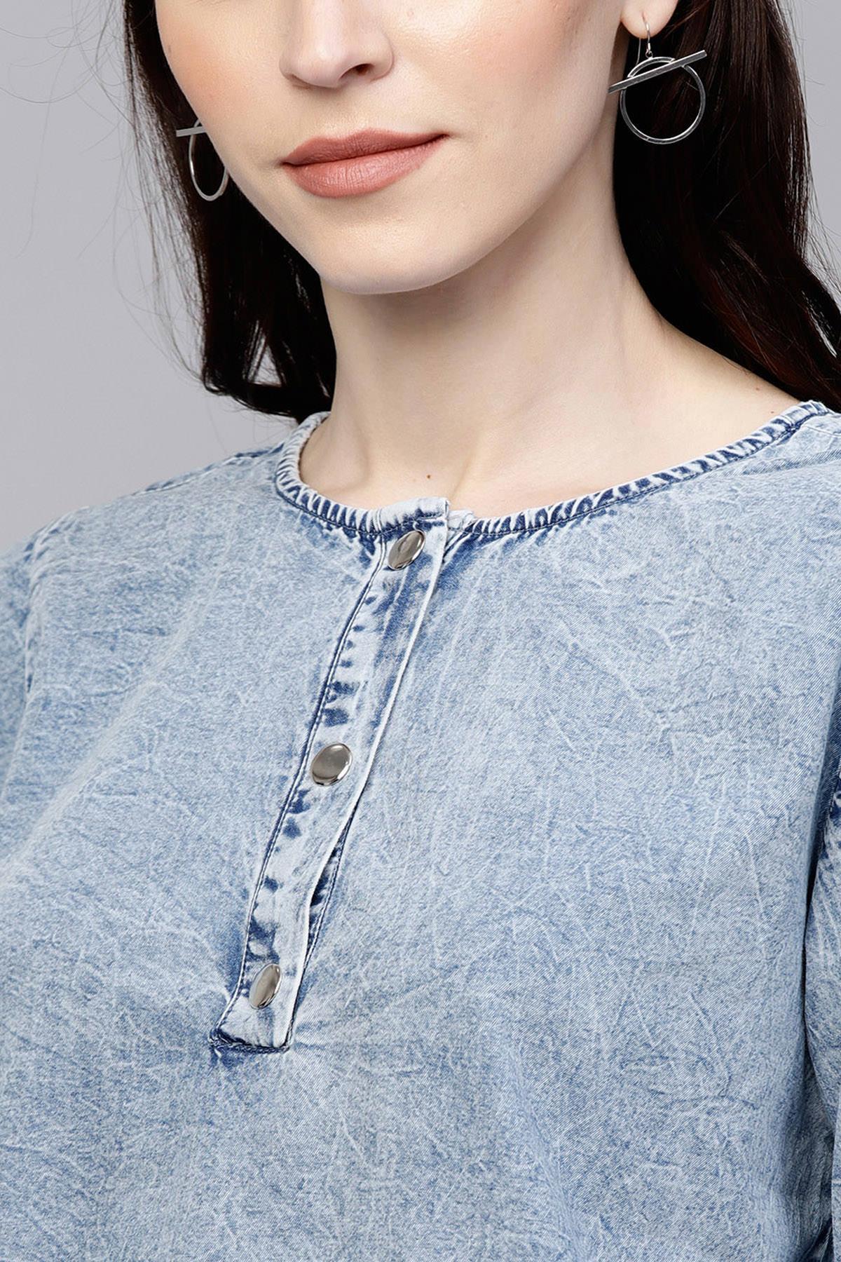 Women's Blue Denim Back Slit Top