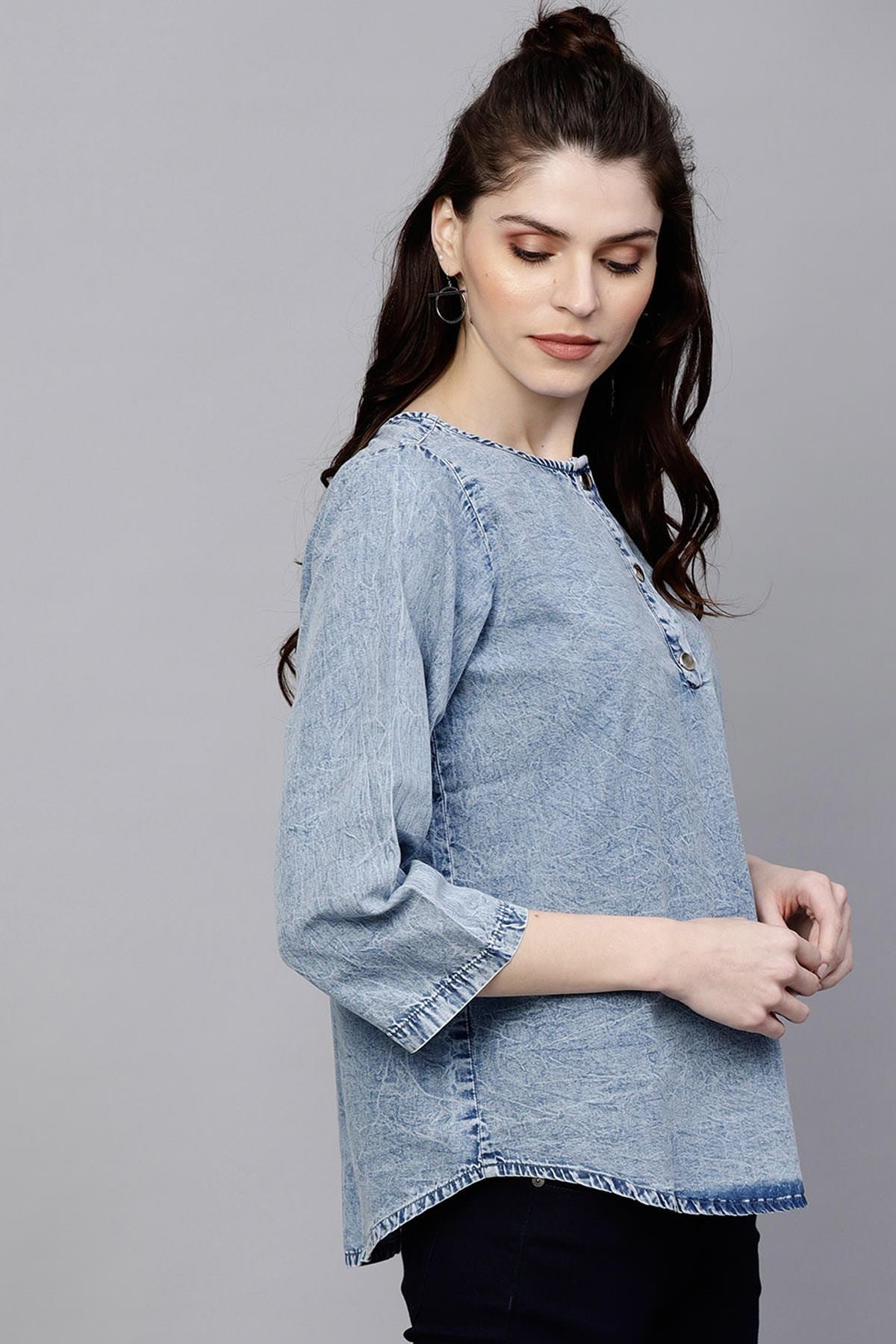 Women's Blue Denim Back Slit Top