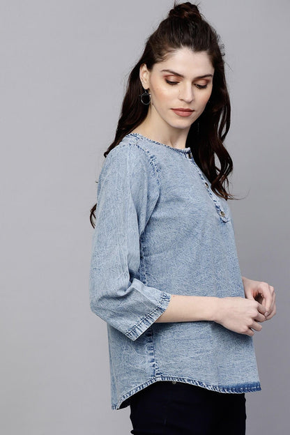 Women's Blue Denim Back Slit Top