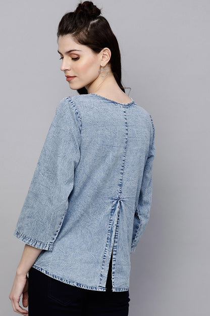 Women's Blue Denim Back Slit Top