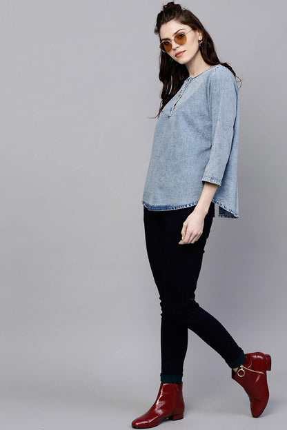 Women's Blue Denim Back Slit Top