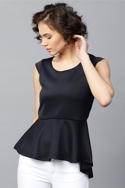 Women's Scuba Navy High Low Peplum Top