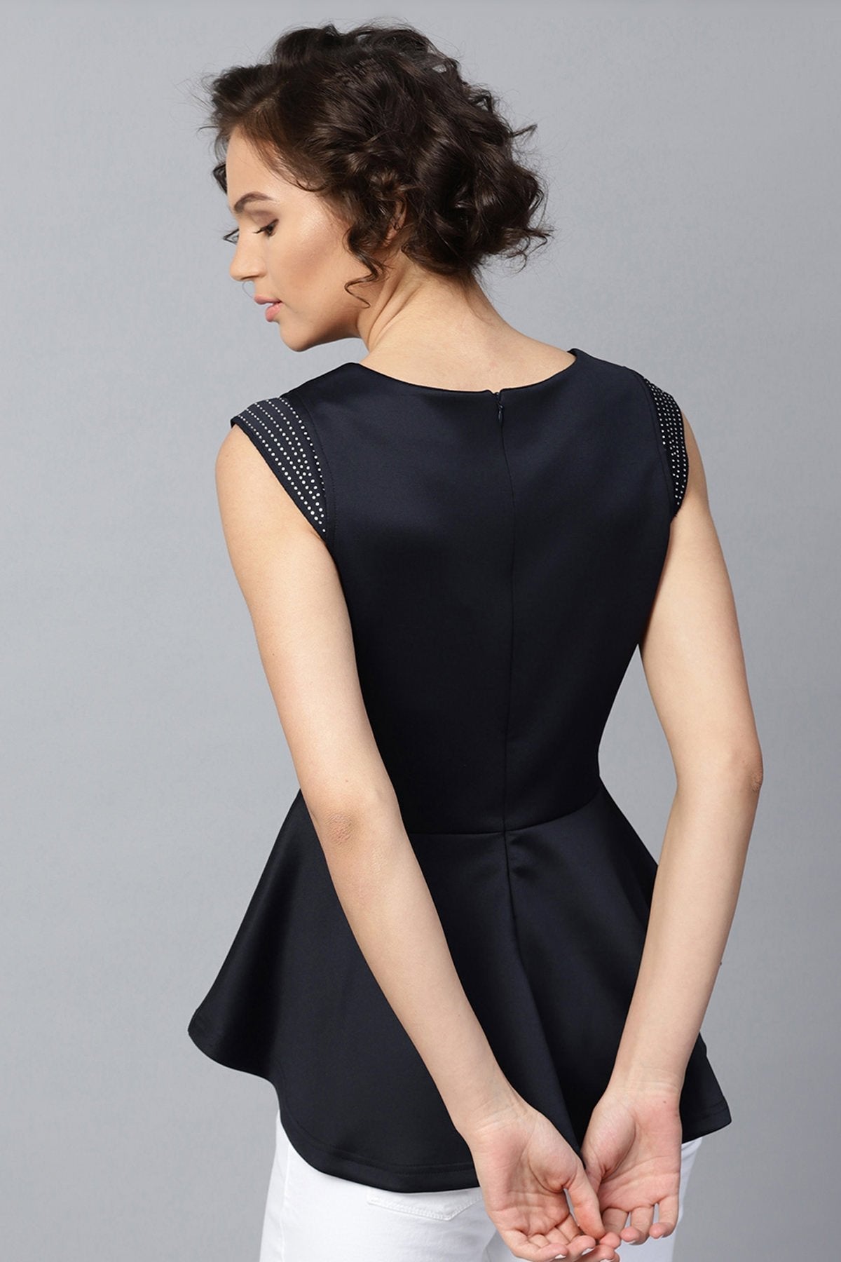 Women's Scuba Navy High Low Peplum Top