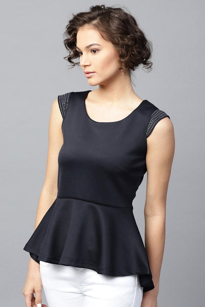 Women's Scuba Navy High Low Peplum Top