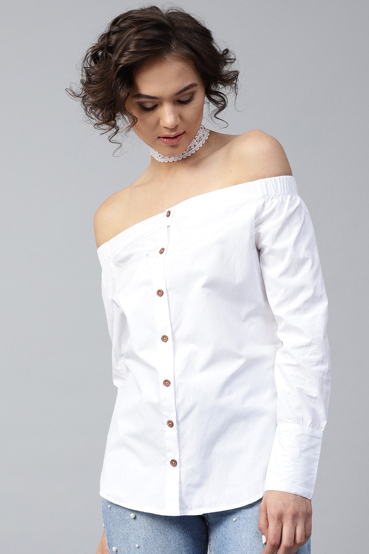 Women's White Off Shoulder Shirt Top