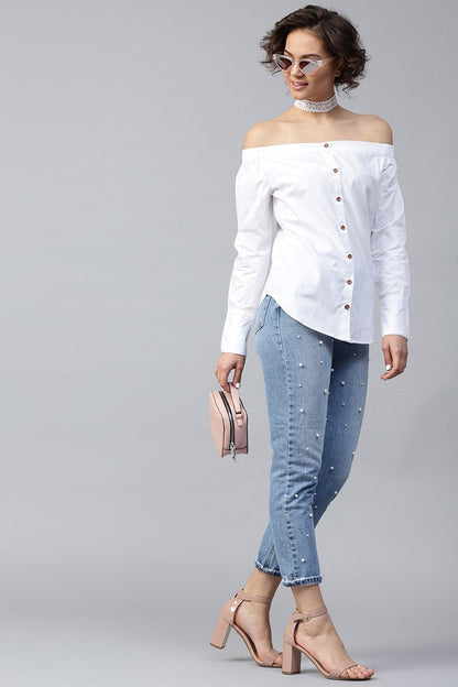 Women's White Off Shoulder Shirt Top