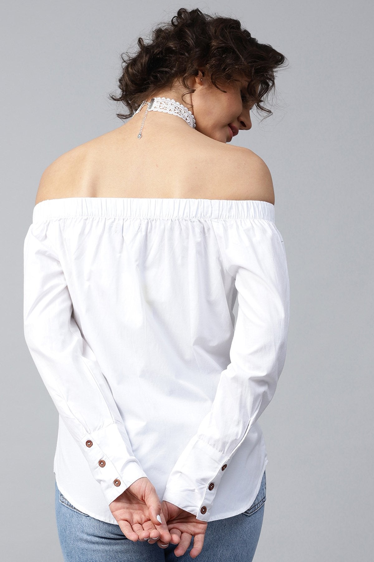 Women's White Off Shoulder Shirt Top