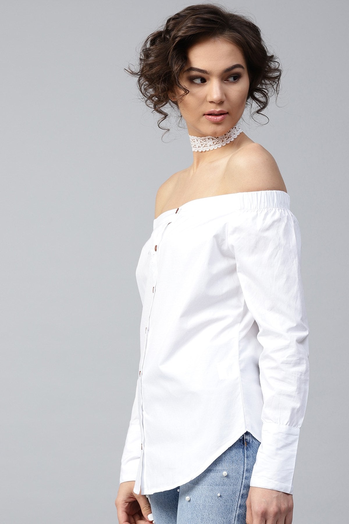 Women's White Off Shoulder Shirt Top
