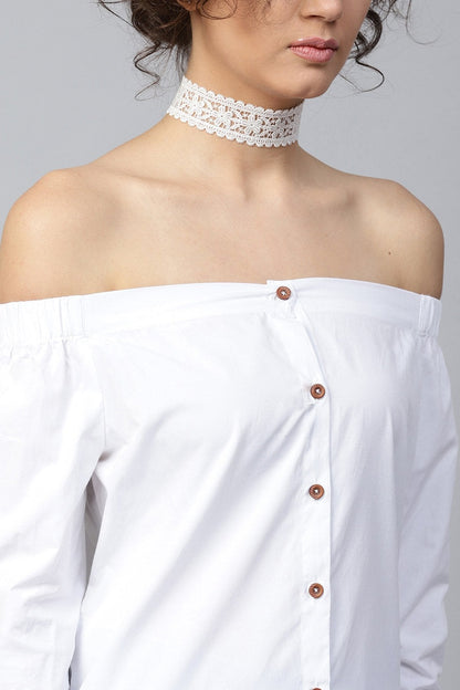 Women's White Off Shoulder Shirt Top