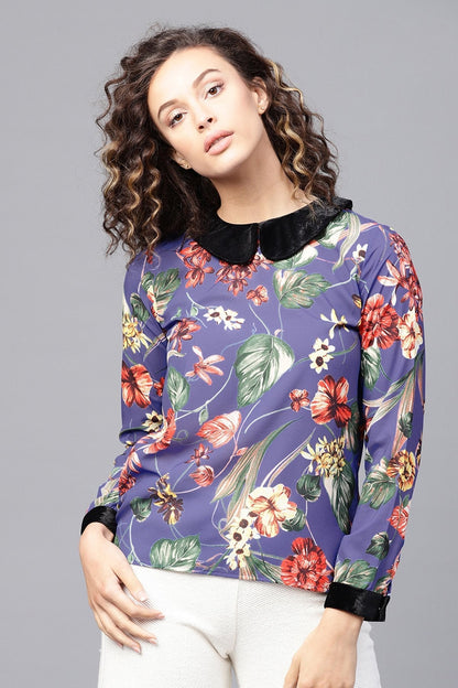 Women's Blue Floral Peterpan Top