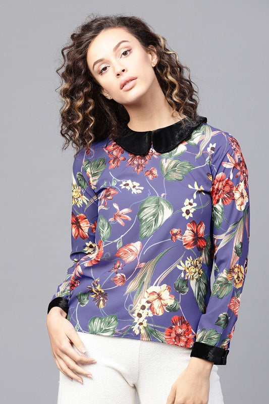 Women's Blue Floral Peterpan Top