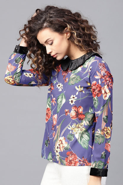 Women's Blue Floral Peterpan Top