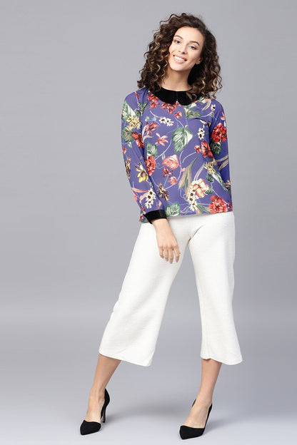 Women's Blue Floral Peterpan Top