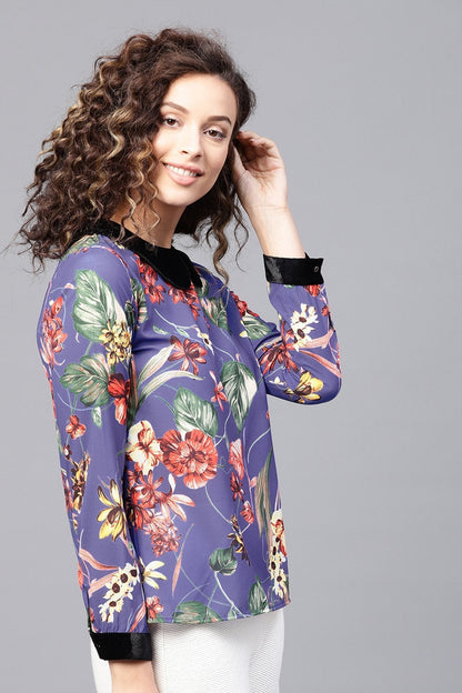 Women's Blue Floral Peterpan Top