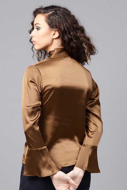 Women's Copper Satin Neck Tie Top
