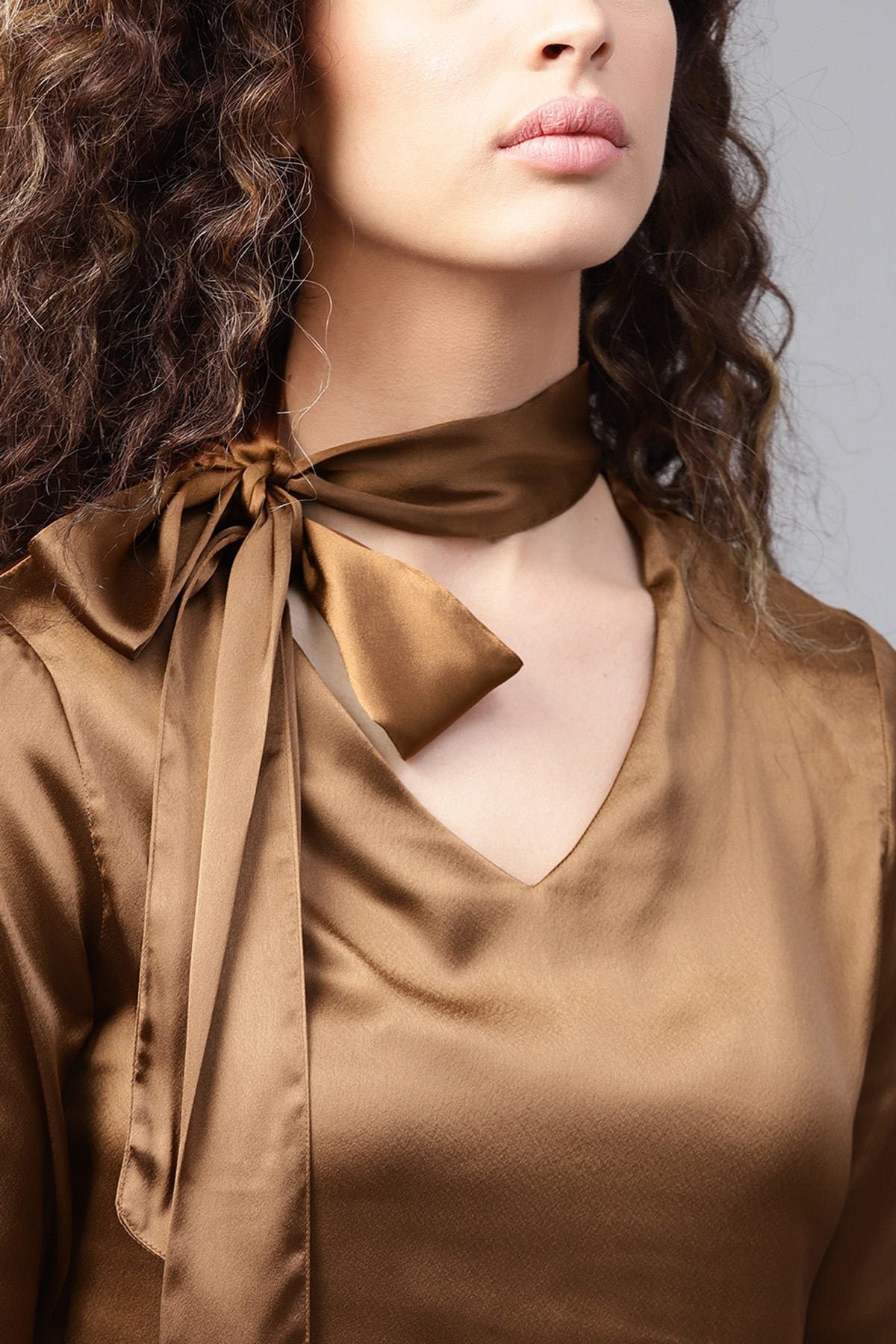 Women's Copper Satin Neck Tie Top