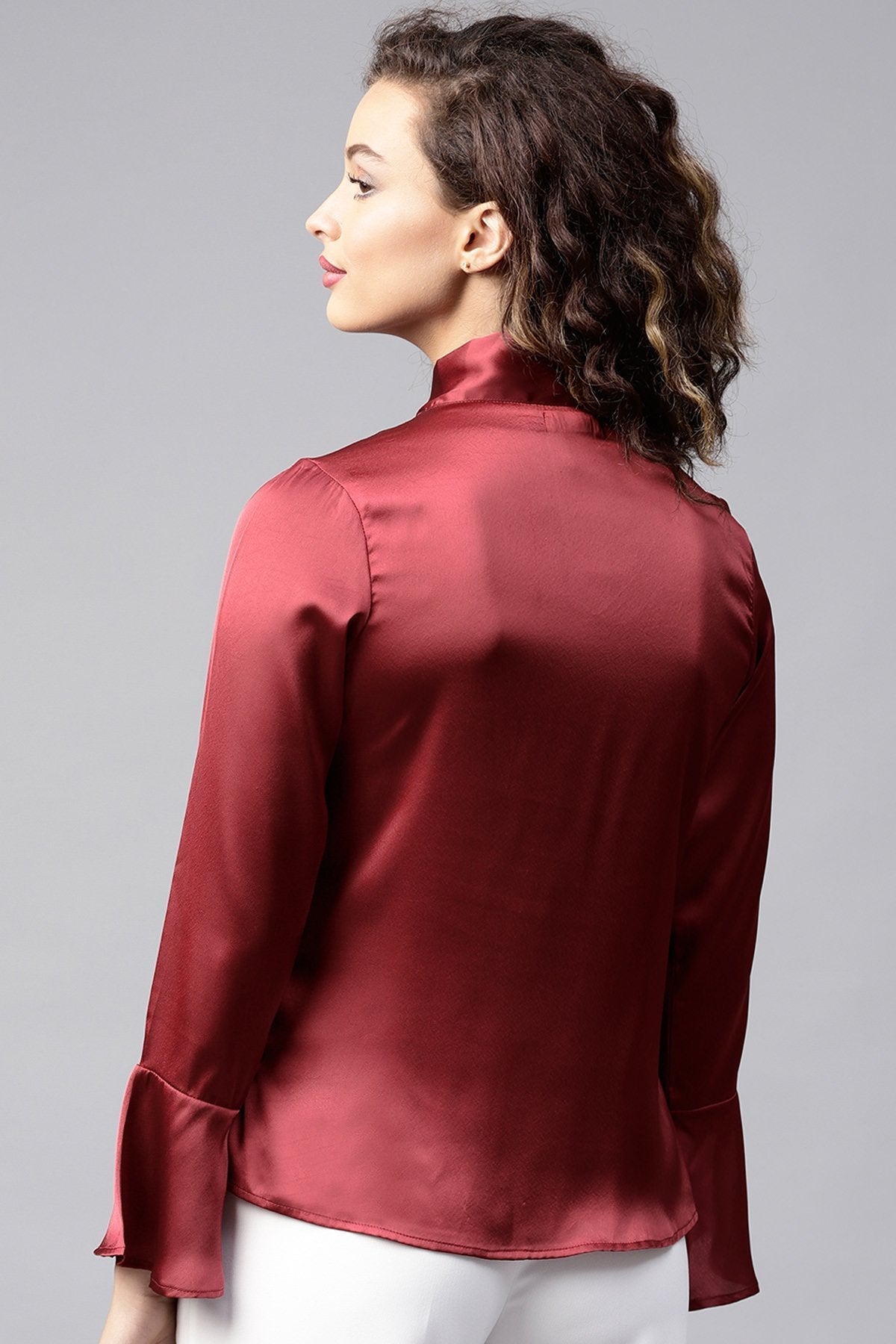Women's Maroon Satin Neck Tie Top
