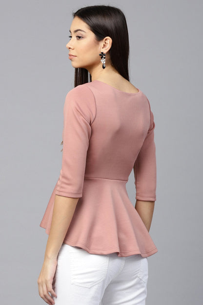 Women's Pink Scuba Lace Neck Peplum Top