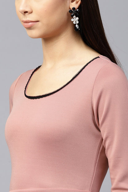 Women's Pink Scuba Lace Neck Peplum Top