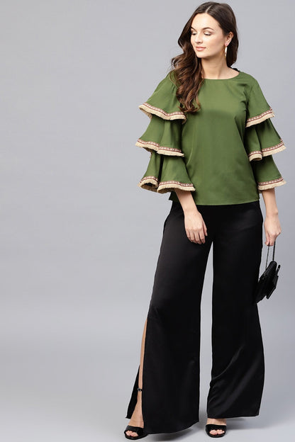 Women's Olive Frill Sleeve Top