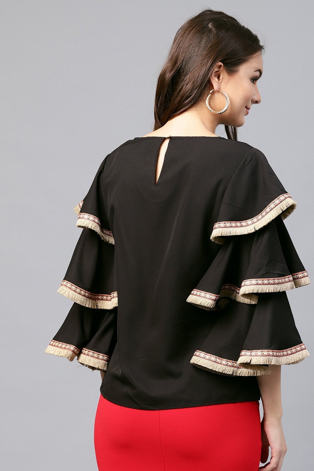 Women's Black Frill Sleeve Top