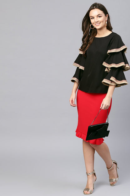 Women's Black Frill Sleeve Top