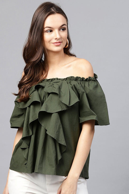 Women's Olive Off Shoulder Top