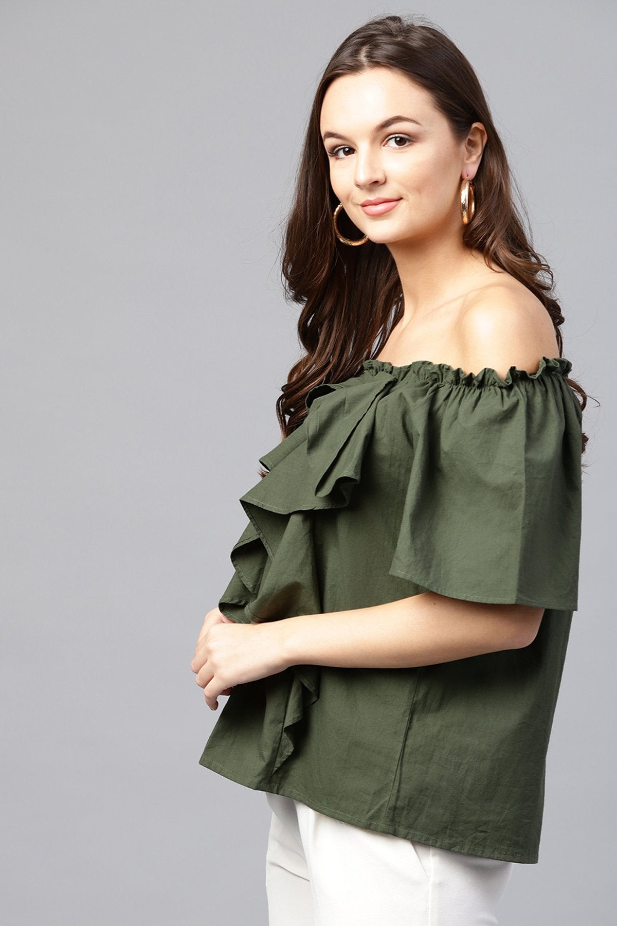 Women's Olive Off Shoulder Top