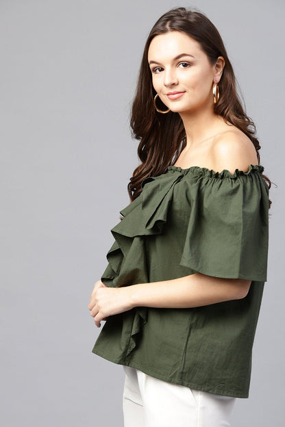 Women's Olive Off Shoulder Top