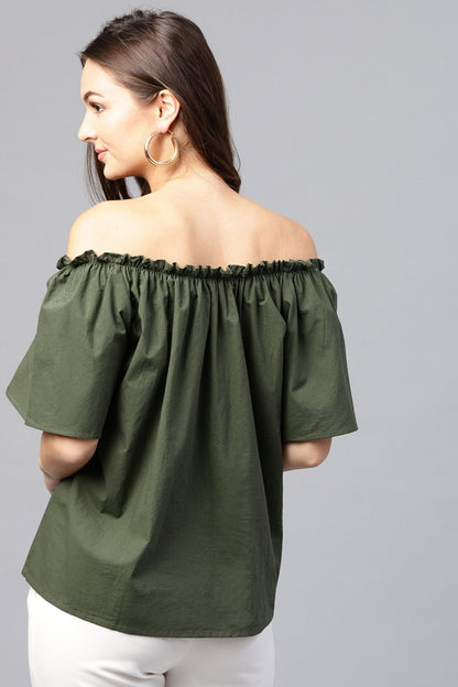 Women's Olive Off Shoulder Top